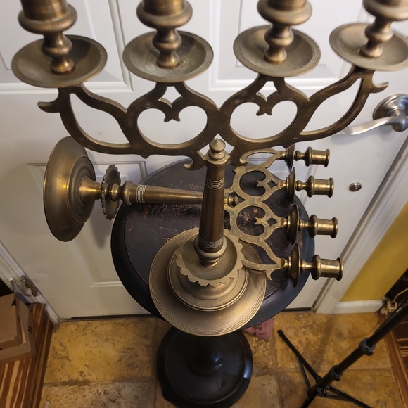 Antique Brass / Bronze Pair of 4 Candle  Candelabras 16.5' - Picture 9 of 14